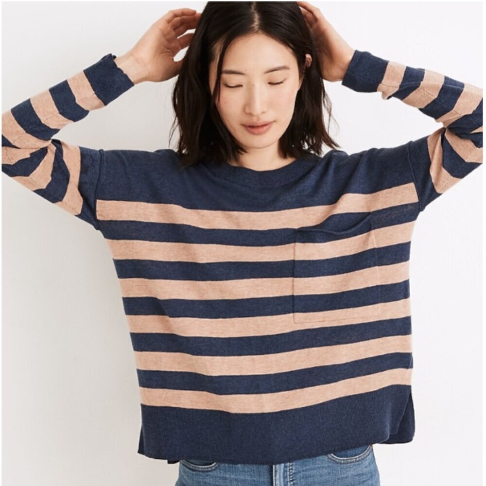 Madewell Lightweight Pocket Pullover Sweater in Stripe PTP 19.5"